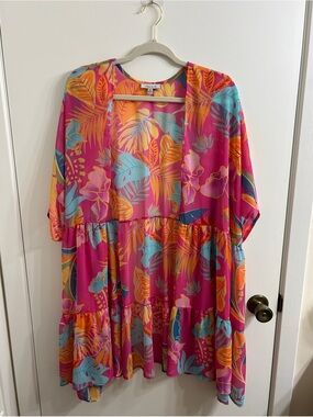 White Birch Boho Floral Tiered Women's Kimono in Magenta & Teal